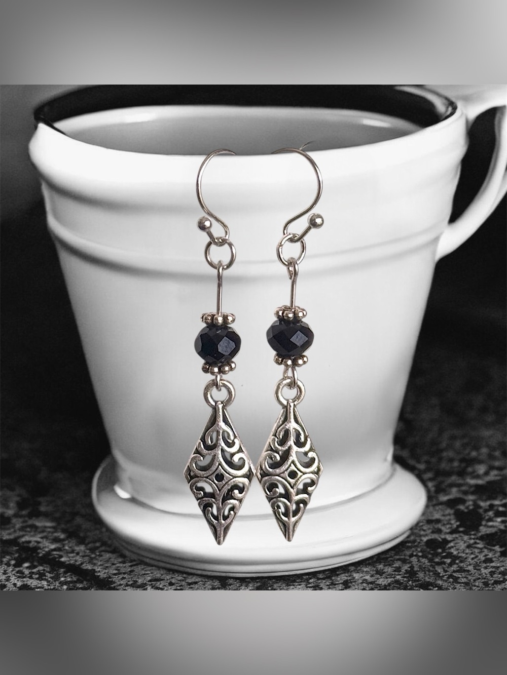 5 For $25💫Long Alternative Silver Filigree Diamond Shaped Earrings